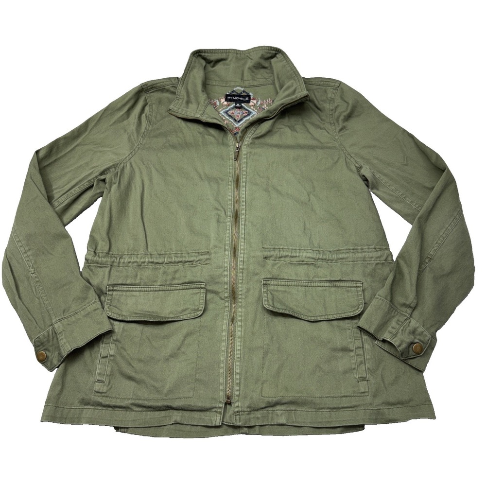 My Michelle Women's M Military Green Utility Aztec-inspired Embroidered Jacket